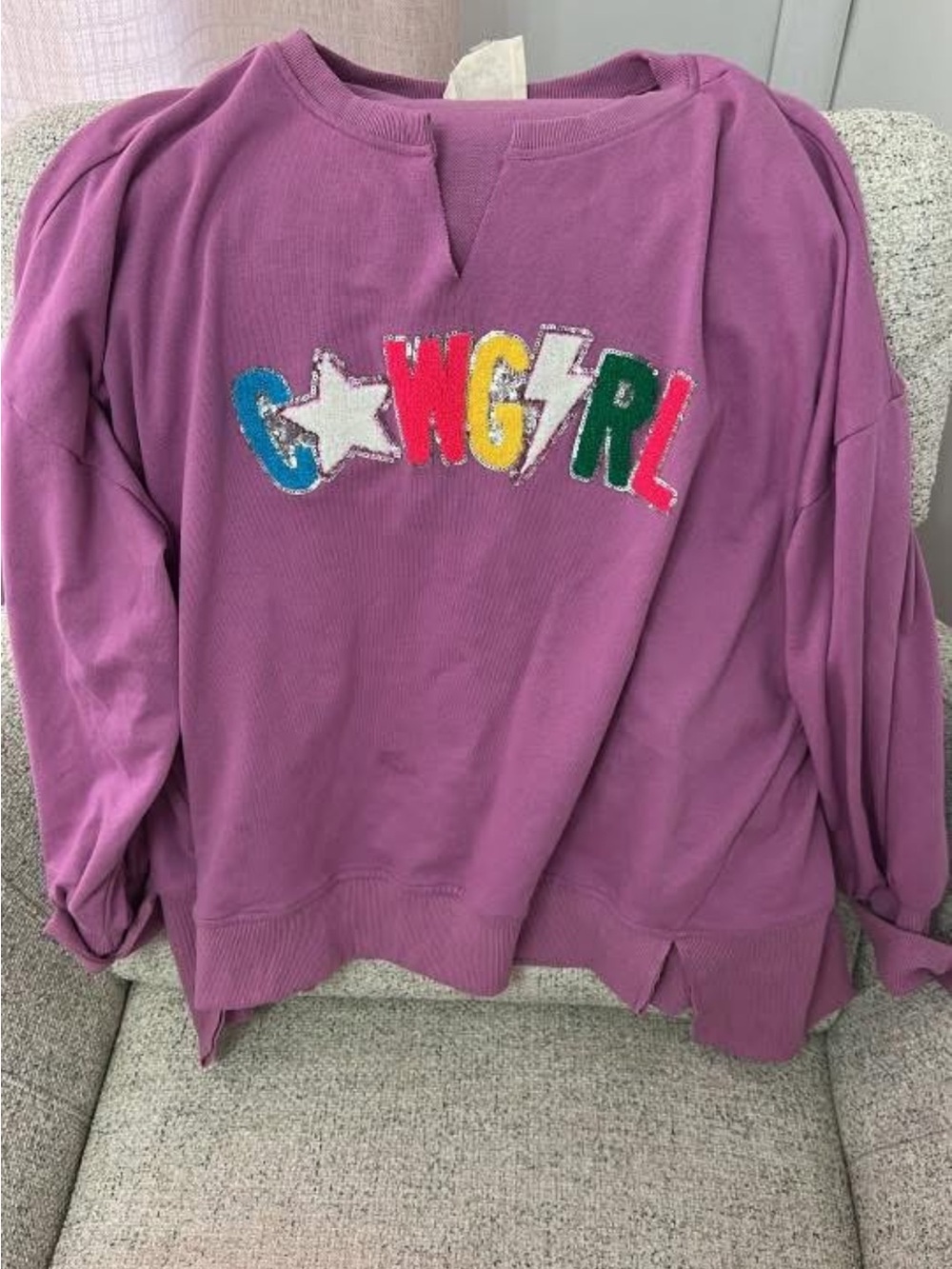Girls Purple Graphic Sweatshirt - Cute Star 'GNG/GRL' Design